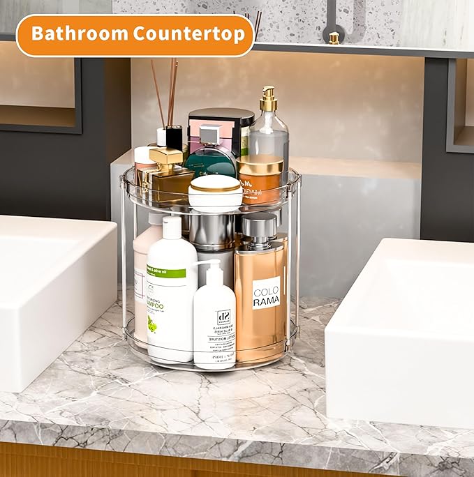 2 Tier Lazy Susan Turntable for Cabinet,Countertop,Pantry,9.5"W Spinning Seasoning Organizer,Double Rotating Kitchen Spice Rack Organizer and Condiments,Medicine,Vitamin Bottle Organizer Carousels,2Pc-NeatNest