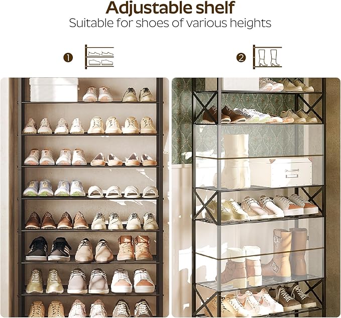 10 Tier Shoe Rack, Large Capacity Shoe Storage Organizer Holds 40 Pairs, Durable and Stable, for Entryway, Hallway, Closet, Dorm Room, Charcoal SS10BCG1-NeatNest