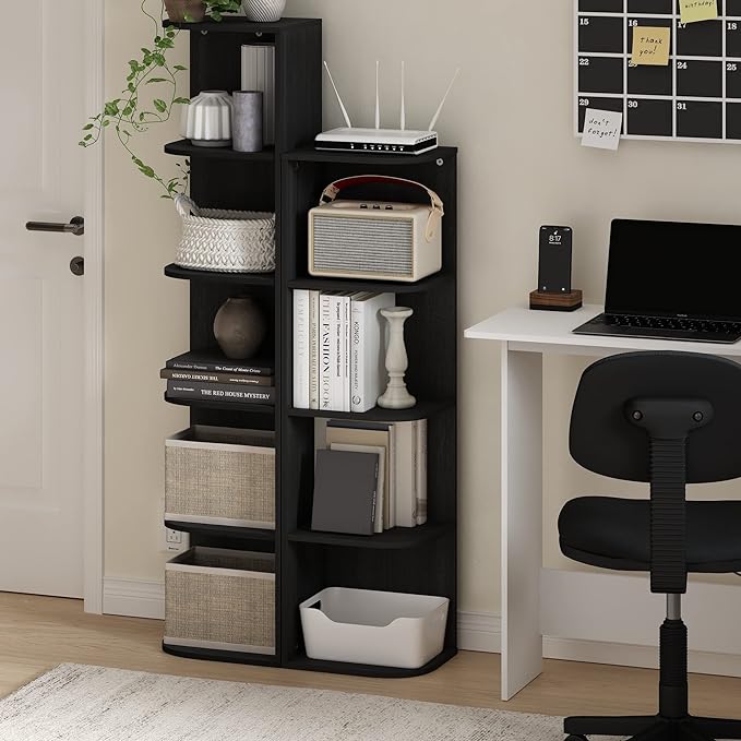 Furinno Pasir 5-Tier Corner Open Shelf Bookcase, Blackwood-NeatNest