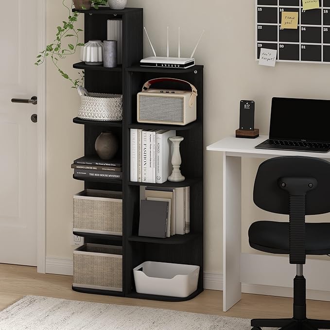 Furinno Pasir 4-Tier Corner Open Shelf Bookcase, Blackwood-NeatNest