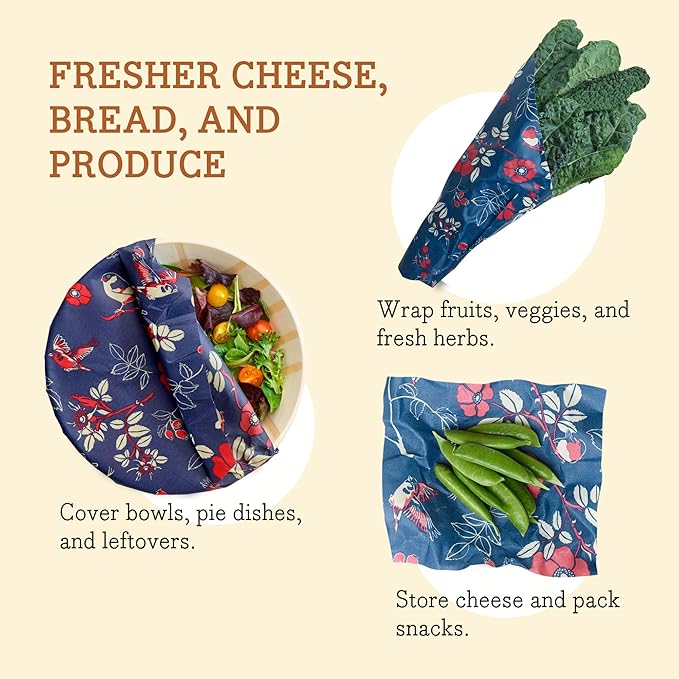 Bee's Wrap Beeswax Wraps for Food - Botanical 3 Pack (S, M, L) Made in USA Reusable & Organic Food Wraps, Sandwich Wrap & Bowl Covers - Eco-Friendly Alternative to Aluminum Foil & Plastic Wrap-NeatNest