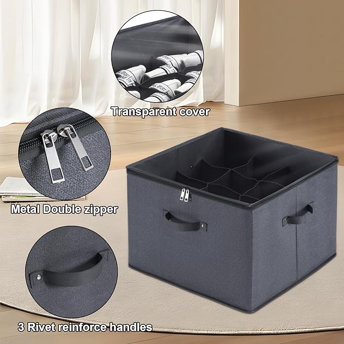 2 Pack Closet Shoe Organizer Box Fits 32 Pairs, Fabric Shoe Storage Box Bins Cubes with Clear Cover, Space Saving Shoes Holder for Shoes, Sneakers, Sandal and High Heeled (Grey)-NeatNest