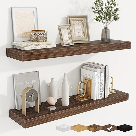 fuqing Floating Shelves for Wall, Bathroom Shelf Wall Mounted for Storage, Shelves with Invisible Bracket for Bedroom, Kitchen, Living Room, Farmhouse Small Book Shelf, 32 Inch Set of 2, Walnut-NeatNest