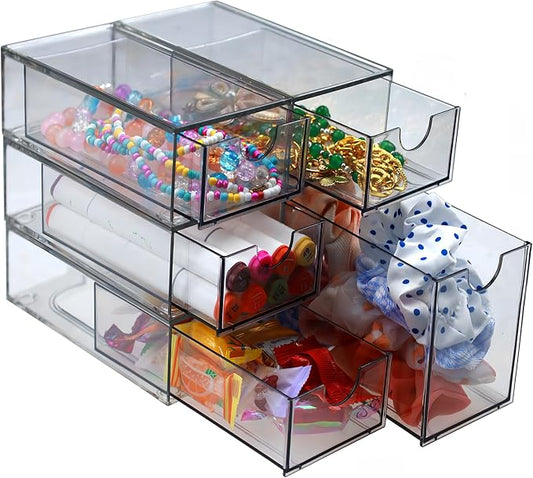 5 Pack Acrylic Makeup Organizer Clear Stackable Storage Drawers Tall Acrylic Bathroom Makeup Organizer for Cosmetic,Beauty Supplies,Ideal for Vanity, Undersink,Cabinet,Desk Home Organization-NeatNest