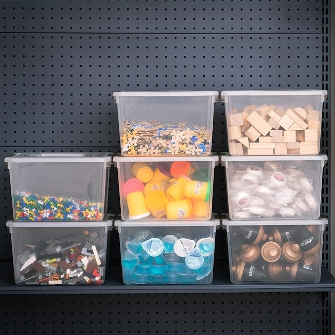 Citylife 8 Packs 6 QT Plastic Storage Bins with Latching Lids Clear Storage Box with handle Stackable Storage Containers for Organizing Snacks, Crafts, Toys, Tools-NeatNest