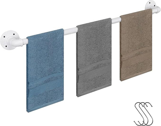 Industrial Pipe Towel Rack Towel Bar, Heavy Duty Wall Mounted Rustic Farmhouse Bath Towel Holder for Bathroom (White, 32 inch)