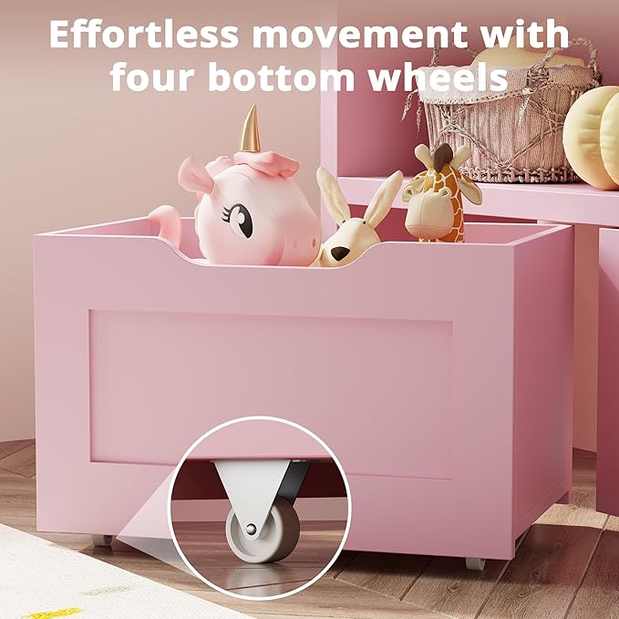 IRONCK Toy Storage and Organizer for Boys and Girls, Toy Chest with Shelf and Removable Drawers, Toy Box for Bedroom, Playroom and Nursery, Pink
