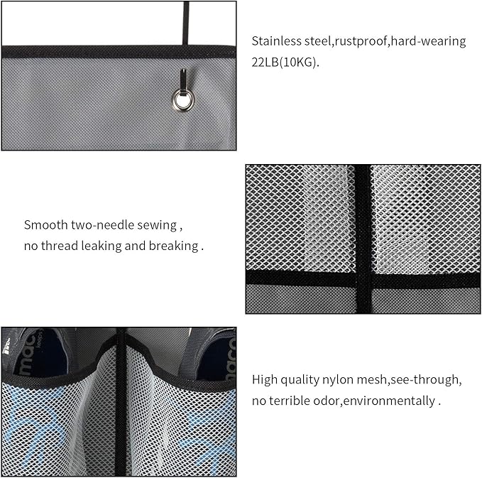 KEEPJOY Over The Door Shoe Organizer 2 Pack,Mesh Pockets Hanging Shoe Rack Over The Door,Shoe Storage Closet with 4 Hooks,Washable and Breathable Fabic,Large Size 57.5×12.6inch(Grey)-NeatNest