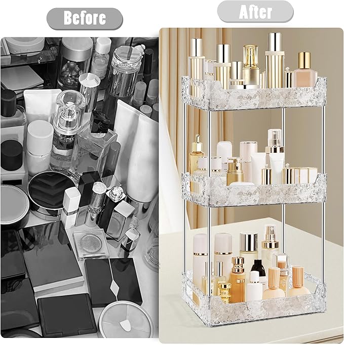 3-Tier Bathroom Counter Organizer Countertop Storage, Dresser Organizer Vanity Tray for Makeup, Perfume Organizer Cosmetics Skincare Shelf - Clear-NeatNest
