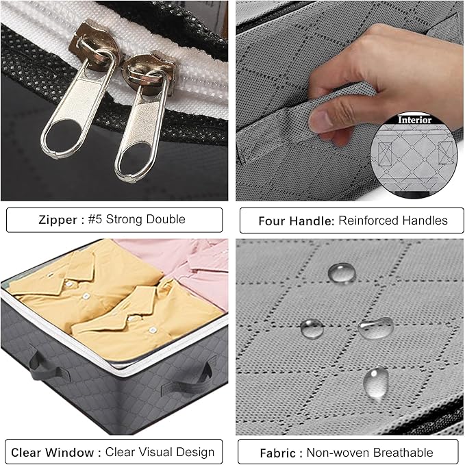 8 Pack Under Bed Storage Containers, 90L Collapsible Closet Organizers and Storage Bins, Underbed Storage Bags for Wrapping Paper, Blanket, Towels, Clothes, Comforter, Sweaters, Linen Sheet-NeatNest