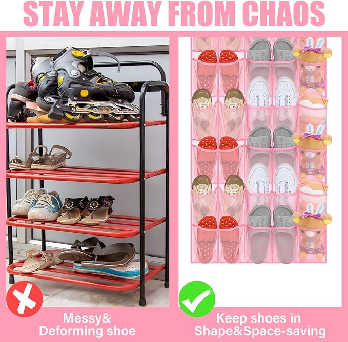 Windyun 40 Over the Door Shoe Organizer Pink Large Mesh Pocket Hanging Shoe Rack for Closet Nonslip Behind Door Storage Holder Back to School Organizer for Dorm Room College Classroom Storage Women-NeatNest