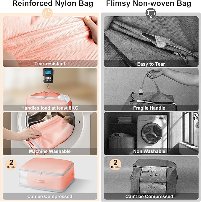 Comforter Storage Bag - Large Capacity Blanket Storage Bags 3-Layer Ultra Space Saving Self Compression Organizer, Washable Compression Bags for Storage Comforter Blanket, 6-Pack, Pink-NeatNest