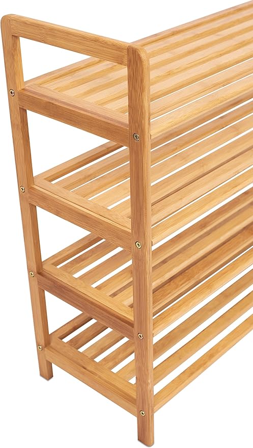 BIRDROCK HOME 4-Tier Bamboo Shoe Rack - Lightweight Wooden Organizer - Free Standing Storage Shelf for Closets, Hallways, Entryways, Mudrooms, and Front Doors - Art Deco Style - Fits 12 Pairs of Shoes-NeatNest