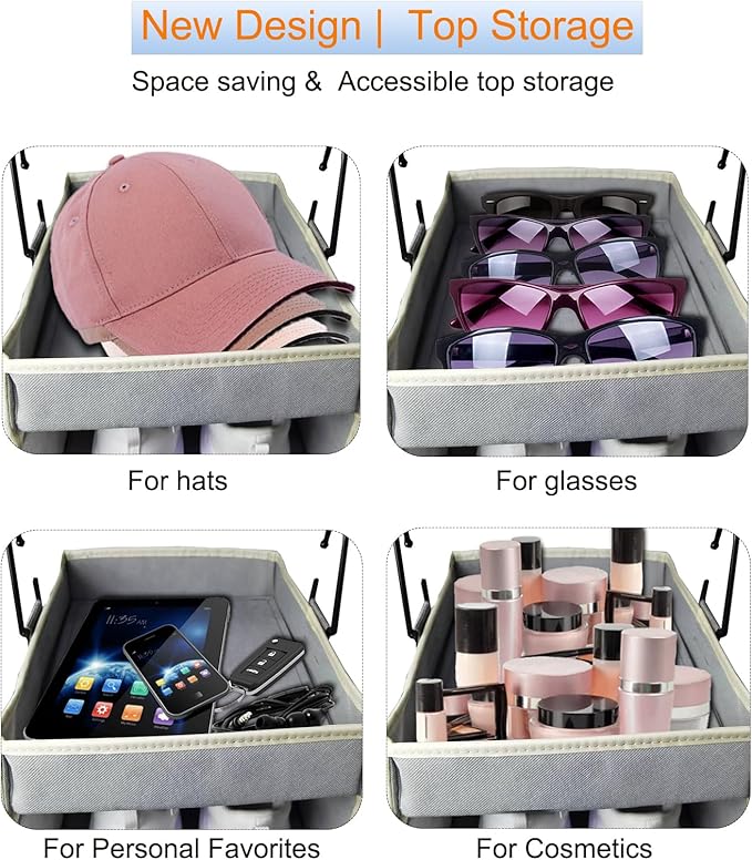 2 Pack Large-Sized Hanging Shoe Organizer 10-Shelf, Sturdy Hanging Closet Organizer with 8 Side Pockets, Wider Hanging Shelves for Storage Shoes Clothes Jeans Shirts Toys, Grey.-NeatNest