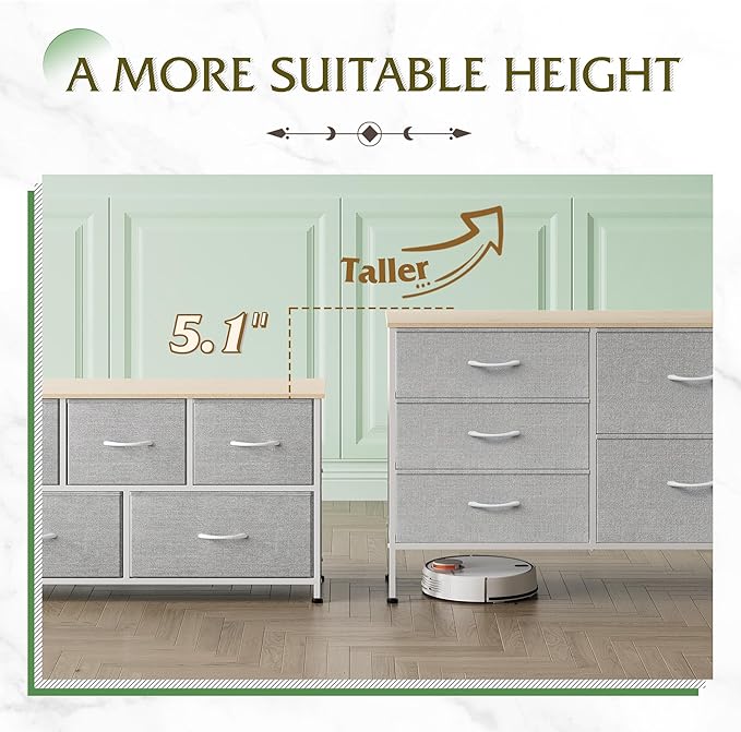 WLIVE Dresser for Bedroom with 5 Drawers, Wide Bedroom Dressers with Drawer Organizers, Chest of Drawers, Fabric Dresser for Living Room, Closet, Hallway, Light Grey-NeatNest