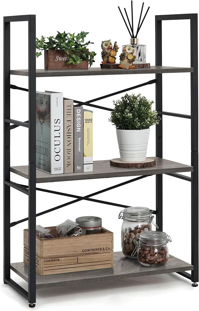 CAPHAUS 3 Tier Small Bookshelf, 24 Inch Width Free Standing Shelf, Bookcase Shelf Storage Organizer, Industrial Book Shelves for Home Office, Living Room, Dark Grey Shelves & Metal Frame-NeatNest