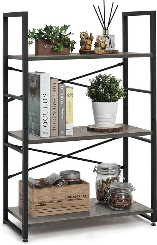 CAPHAUS 3 Tier Small Bookshelf, 24 Inch Width Free Standing Shelf, Bookcase Shelf Storage Organizer, Industrial Book Shelves for Home Office, Living Room, Dark Grey Shelves & Metal Frame-NeatNest