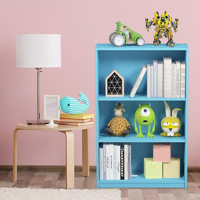 FURINNO JAYA Simple Home 3-Tier Adjustable Shelf Bookcase, Light Blue