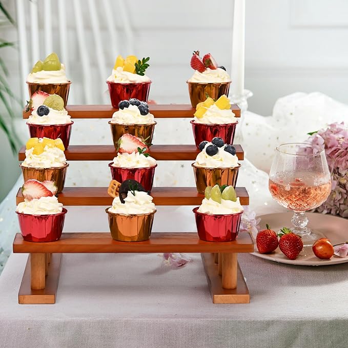 3 Tier Wooden Display Riser Stand Perfume Organizer, Dessert Table Display Set, Solid Wood Food Display Stands for Party, Bamboo Rustic Solid Wood Shelf for Cupcakes, Perfume, Cologne, Spiece-NeatNest