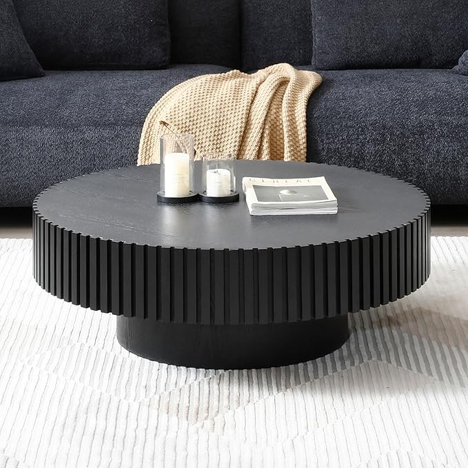 KEVINSPACE Black Round Coffee Table for Living Room Wood CoffeeTableRound Wood CoffeeTabl CircleCoffeeTable Modern Farmhouse Center TableCoffee Table Home Furniture 39.37"