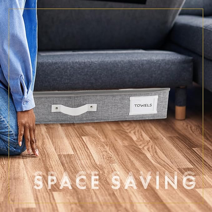 HOMELUX THEORY 2pc Under Bed Storage Containers, Bedroom Under the Bed Drawer Storage Organizer with Bins and Lids, Large Underbed Clothes Storage Box Ideal for Blanket, Fabric, & Shoes (LightGray)-NeatNest