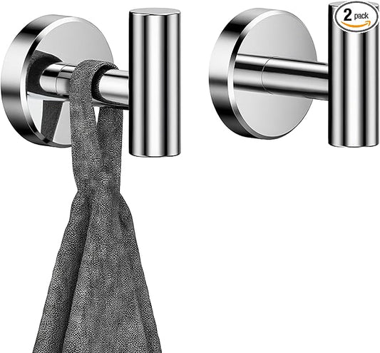Chrome Bathroom Towel Hook, Coat Robe Clothes Hook for Kitchen Garage Wall Mounted 2 Pack, 304 Stainless Steel, Heavy Duty Door Hanger, Cabinet Closet Wall Hook for Hotel Pool (Polished Chrome)