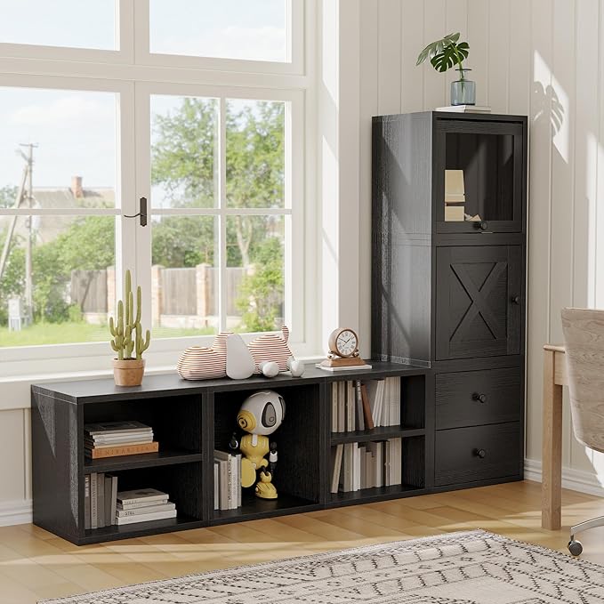 FUSUNBAO Magic DIY Cube Storage Organizer Stackable Cubes for Home Books Clothes Toy-Modular Cubby Storage System-Office Cubical-Bookcase Closet(Black,Cat Door Cube)-NeatNest