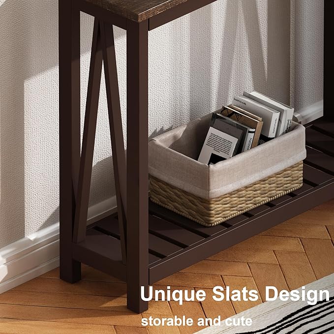 ChooChoo Farmhouse Console Table, Rustic Vintage Narrow Sofa Table for Entryway, Living Room, Hallway, 40 Espresso-NeatNest