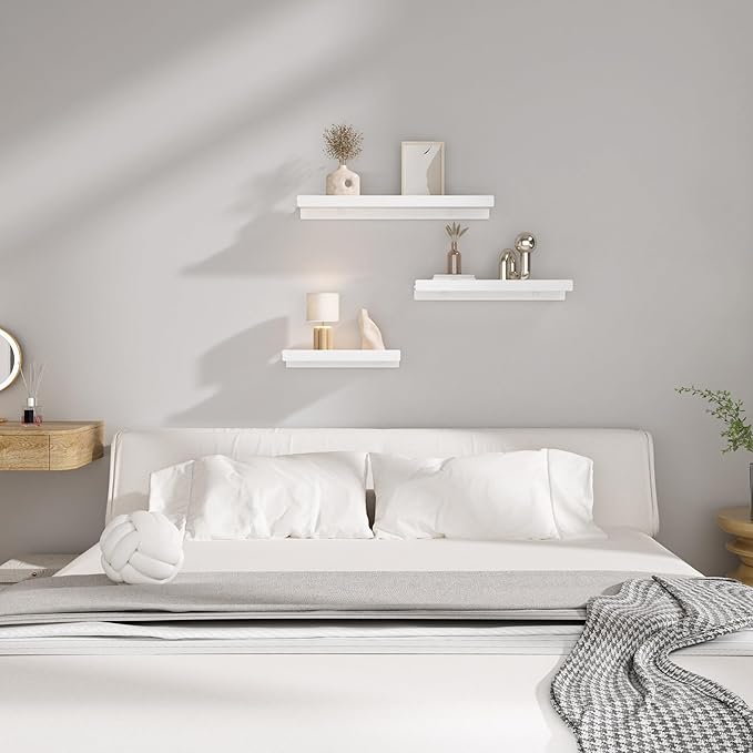 Floating Shelves for Wall, Wall Mounted Shelves with Lip for Storage, Metal Display Shelves for Home Decor, Kitchen/Living Room/Bedroom/Bathroom Shelf, White 12 inch 2 Pack-NeatNest