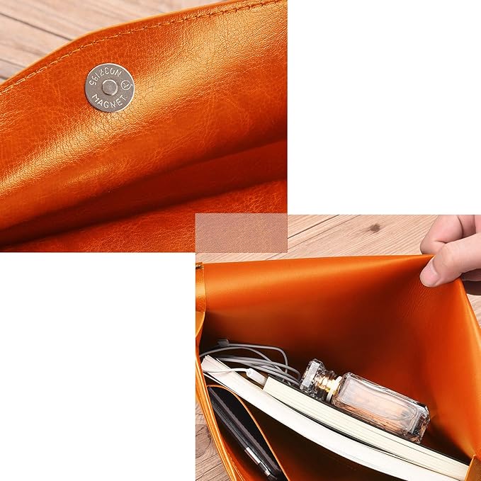 Enyuwlcm PU Leather A4 File Folder Document Holder Envelope Folder Case with Snap Closure for Receipt Contract Orange
