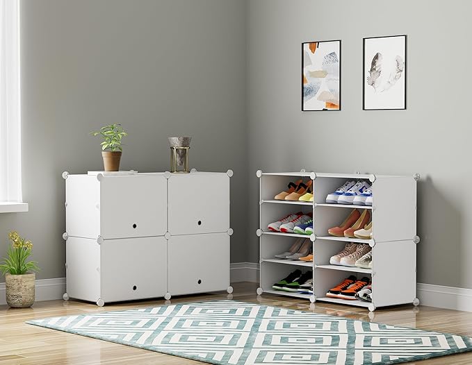 HOMIDEC Shoe Rack, 4 Tier Shoe Storage Cabinet 16 Pair Plastic Shoe Shelves Organizer for Closet Hallway Bedroom Entryway-NeatNest