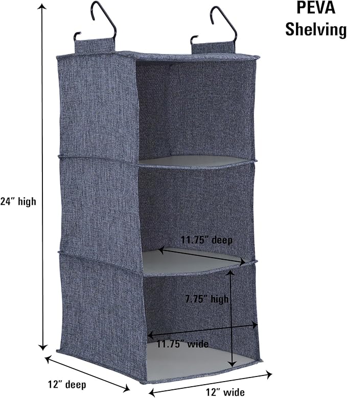 Household Essentials Hanging Cotton Blend Closet Organizer with 3 Storage Shelves, Denim-NeatNest