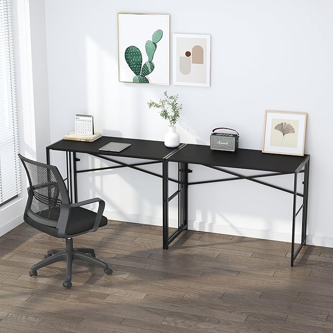 Folding Desk 40 inch Writing Gaming Computer Camping Desk, No Assembly Required Home Office Table, Black-NeatNest