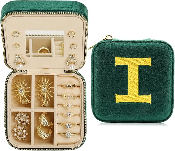 Jenria Mothers Day Gifts for Mon, Travel Jewelry Case for Women, Jewelry Organizer, Jewelry Box, Unique Gifts, Personalized Gifts for Her, Birthday Gifts for Mom, Teen Girl, Girlfriend, Green, I-NeatNest