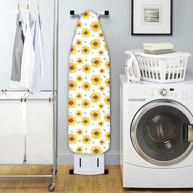 Extra Thick Ironing Board Cover and Pad, Summer Sunflowers 15x54 Ironing Board Cover, Resist Scorching and Staining,Elastic Edges,Farmhouse Spring Summer Yellow Flowers Butterfly