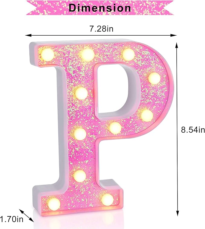 Foaky Pink Light up Letters，Pink Party Decorations,Girls Room Decor,Glitter Light Up Letters,Alphabet Letter Sign for Night Light Birthday Party Girls Gifts, Home Bar Decoration（P）-NeatNest