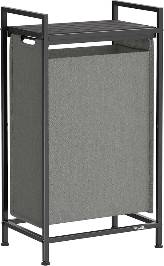 VASAGLE Laundry Hamper, Laundry Basket, Laundry Sorter with a Pull-Out and Removable Bag, Shelf, Metal Frame, 12.4 Gallons (47 L), 16.5 x 11 x 29.5 Inches, Slate Gray and Charcoal Gray UBLH001G01-NeatNest