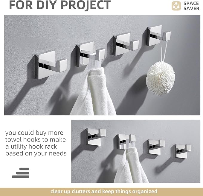 Angle Simple Towel Hooks, SUS 304 Stainless Steel Bathroom Towel Hooks, Wall Robe Coat Hanger, Polished Chrome, 2 Pack