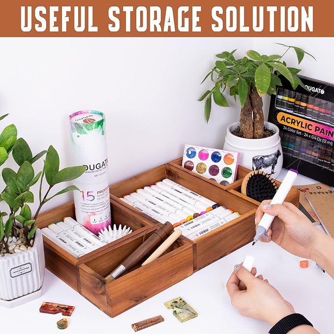 Demigo Acacia Drawer Organizer Set of 5, Cabinet Container Box, Wood Bin Set in Varied Sizes, Dividers Holder for Storage Cooking Utensils Spices Tea Bags Foods Office Items (Brown)-NeatNest