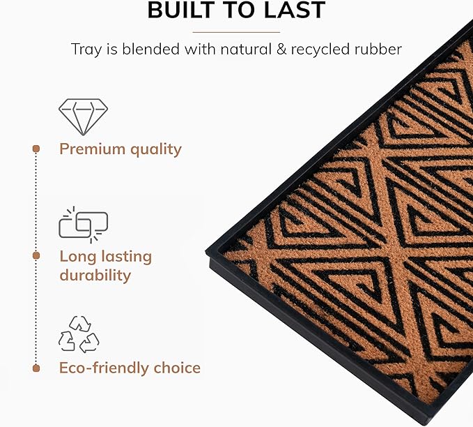 Anji Mountain Rubber Boot/Shoe Tray with Coir, Fits 3 Pair (34.5"" Wide), Tan and Black Tribal Insert (AMB0BT3F-013)