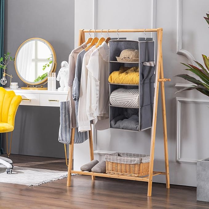 Hanging Closet Organizer, 4-Shelf Closet Hanging Storage Shelves, Grey-NeatNest