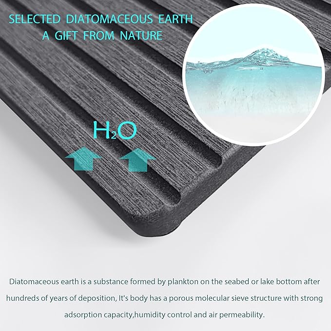 2 PCS Water Absorbent Diatomite Coasters (9.5" x 4"), Grooved Design, Water Absorbing Stone Used for Hand Soaps & Plants & toiletries in The Modern Home-NeatNest