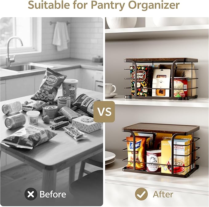 2 Pack Extra Large Pantry Baskets with Bamboo Top,Stainless Steel Trash Bag Dispenser for Kitchen Sink and Laundry Room Organization,Brown-NeatNest