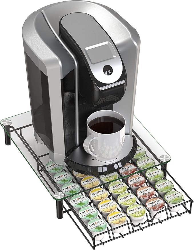 Deco Brothers Crystal Tempered Glass K-Cup Holder Drawer for 30 Coffee Pods Storage, Black-NeatNest