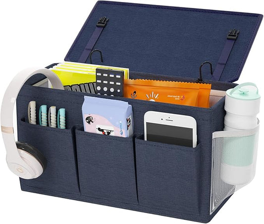 Dual-purpose Bedside Caddy Bedside Organizer, Bed Caddy with 6 Pockets, Versatile Bedside Storage Solution Magazine Remotes holder, ideal for Home, Dorm, Hospital, Crib Bed (Navy)-NeatNest