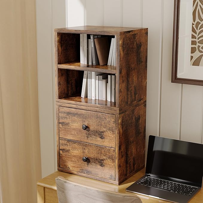 FUSUNBAO Magic DIY Storage Organizer - Stackable Cubes for Home Books, Clothes, Toys-Modular Cubby Storage System-Office Cubical-Bookcase Closet (Antique Brown, 1 Layer Cube)-NeatNest