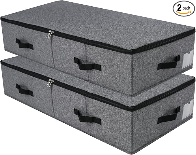 2PCS Foldable Blankets Clothes Comforters Storage Bin Organizer with Plastic Support Liner for Blankets, Towels, Comforter, Sweaters, Linen Sheets, Wrapping Paper, Black Grey-NeatNest