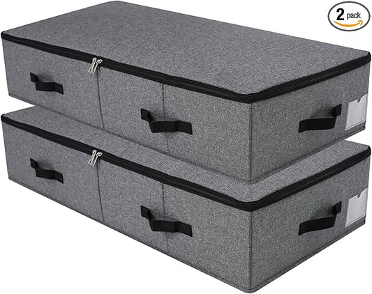 2PCS Foldable Blankets Clothes Comforters Storage Bin Organizer with Plastic Support Liner for Blankets, Towels, Comforter, Sweaters, Linen Sheets, Wrapping Paper, Black Grey-NeatNest