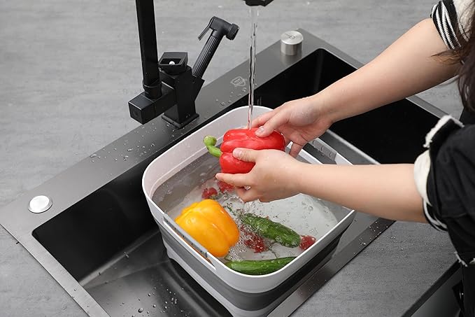 2.4 Gal Collapsible Wash Basin with Drain Plug, Space-Saving Portable Wash Tub, 9L Dish Pan for Soaking Baby Bottles and Pump Parts, Versatile Dish tub for Kitchen, RV, Outdoor Camping Sink (Gray)-NeatNest
