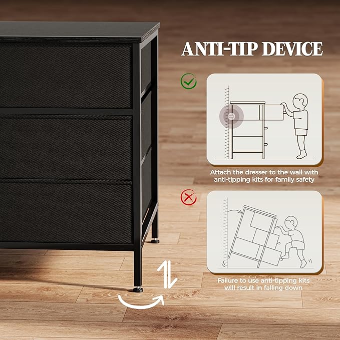 Huuger 63 Inch Dresser for Bedroom, Long Dresser with 10 Fabric Drawers, TV Stand for 55, 65, 70 Inch TV, Toy Storage Organizer for Closet, Black-NeatNest
